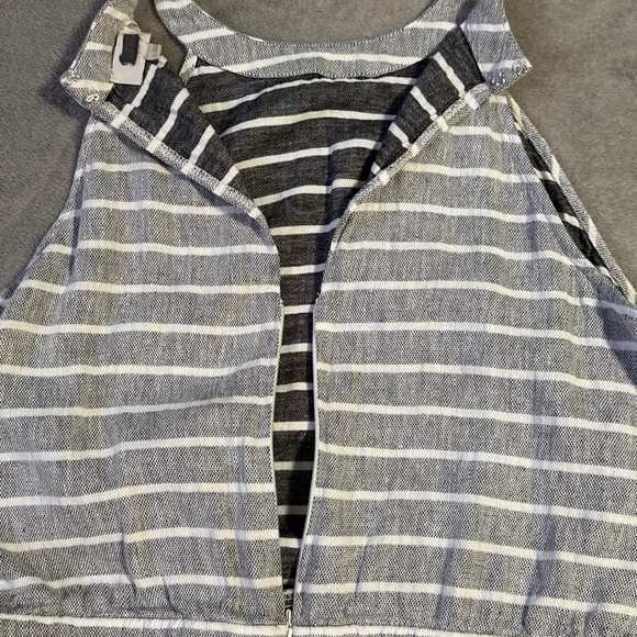 LOFT Outlet Striped Jumpsuit Gray White Large Linen Beach Resortwear Coastal - Picture 12 of 12